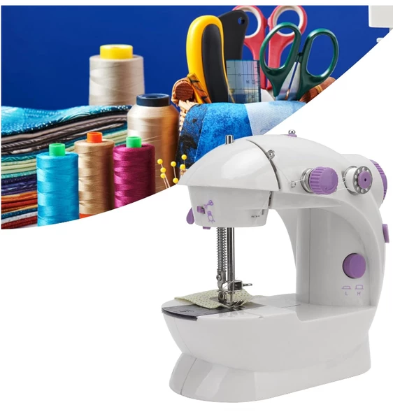 QASUL Taşınabilir Dikiş Makinesi Mini Portatif Hız Ayarlı Kademeli Pratik Seyahat Dikiş Makinesi