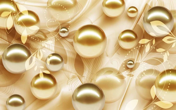 3 Boyutlu Gold Boncuk Desenli Duvar Kağıdı Baskı - 7