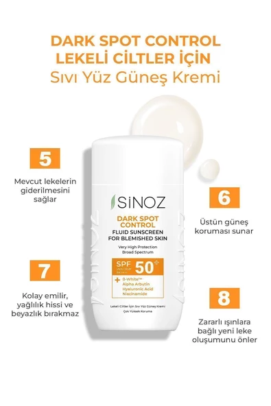 SİNOZ Spf50 Koyu Cilt Lekelerine Etkili Sıvı Yüz Güneş Kremi - Yeni Nesil Güneş Filtreleri Hibrit Formül - 3