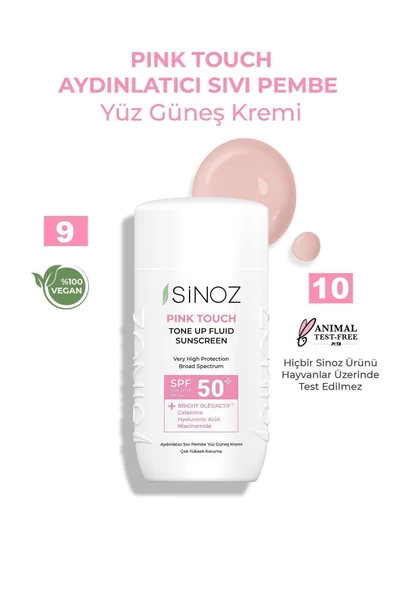 SİNOZ Spf50 Pink Touch Aydınlatıcı Sıvı Yüz Güneş Kremi Yeni Nesil Güneş Filtreleri Hibrit Formül 50ml - 4