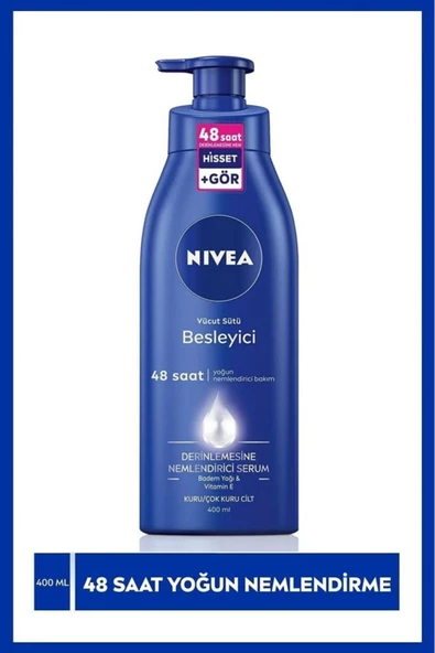 NIVEA Besleyici Vücut Sütü 400ml, Kuru Ve Çok Kuru Ciltler, 48 Saat Nemlendirici, E Vitamini, Badem Yağı