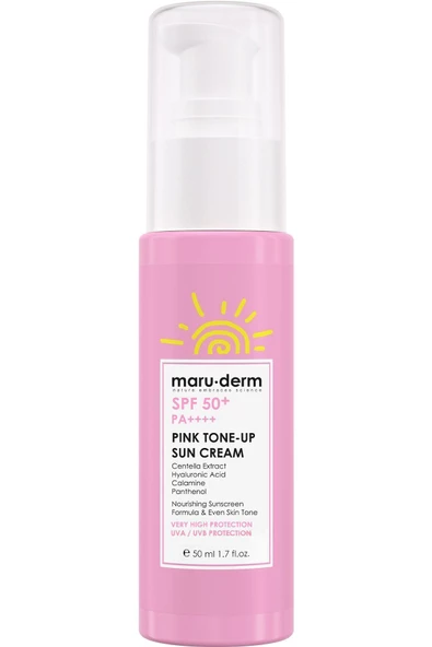 Maru.Derm Güneş Kremi | SPF 50+ Pembe Ton Eşitleyici (Pink Tone-Up) Güneş Kremi | Yeni Nesil Kore Filtreli