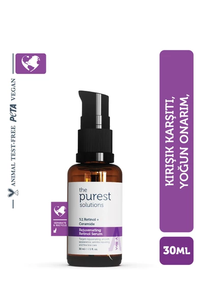 The Purest Solutions Kırışıklık Karşıtı, Onarıcı Retinol (a Vitamini) Gece Serumu 30 Ml (1% Retinol + Ceramide)