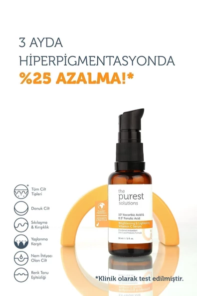 The Purest Solutions C Vit Aydınlatıcı Ve Ton Eşitleyici Bakım Serumu 30 ml %10 Ascorbic Acid & Ferulic Acid %0,5 - 2
