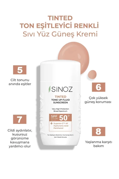 SİNOZ Spf50 Tinted Sıvı Yüz Güneş Kremi - Yeni Nesil Güneş Filtreleri Ile Hibrit Formül 50ml - 3