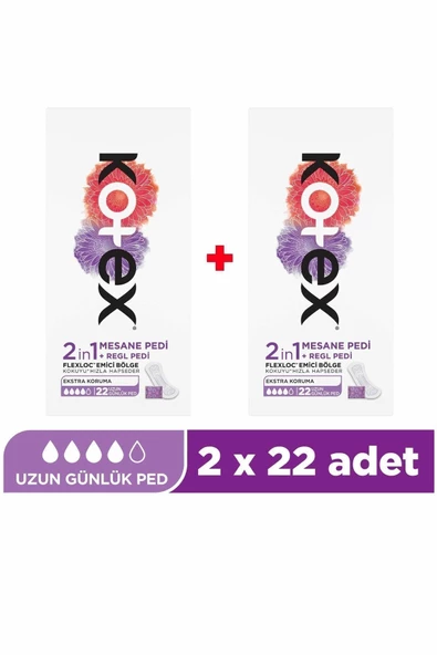 Kotex 2 In 1 Regl Mesane 22'li Günlük Ped - 2'li Paket