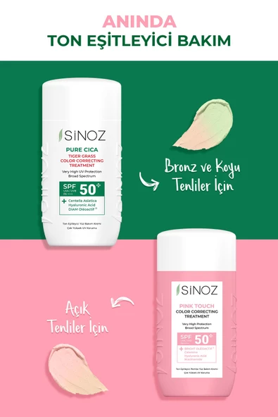 SİNOZ Spf50 Pure Cica Anında Ton Eşitleyici Yüz Bakım Kremi - Yeni Nesil Mineral Güneş Filtresi - 7