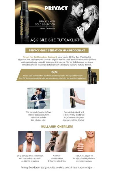 Privacy Gold Men Edt Erkek Parfüm 100 ml Deodorant 150 ml - 6