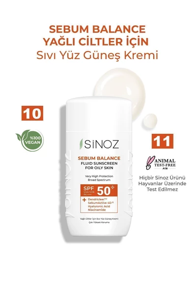 SİNOZ Spf50 Yağlı Ciltlere Özel Sıvı Yüz Güneş Kremi - Yeni Nesil Güneş Filtreleri Hibrit Formül 50ml - 4