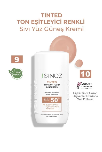 SİNOZ Spf50 Tinted Sıvı Yüz Güneş Kremi - Yeni Nesil Güneş Filtreleri Ile Hibrit Formül 50ml - 4