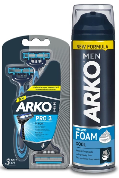 ARKO T3 Pro 3 Bıçaklı Tıraş Bıçağı 3'Lü & Cool Tıraş Köpüğü 200 ml Avantaj Paketi - 2