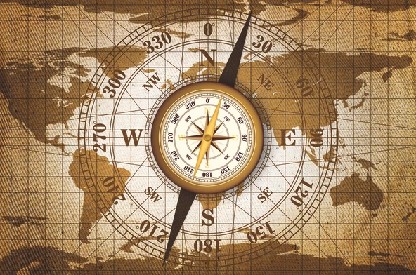 Dünya Haritası Zeminli Pusula Duvar Kağıdı Baskı - Resim 6