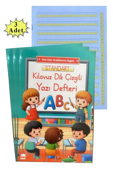 Yeni Müfradat Güzel Yazı Defteri A4 19x27 cm 24 Yaprak 3 Adet Standart Kılavuz Dil Çizgili Yazı Defteri Satır Aralıklarına Uygun