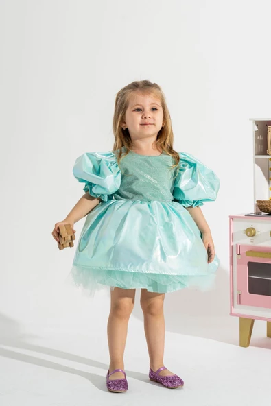 Mermaid Parlak Kız Çocuk Parti Elbisesi - 5