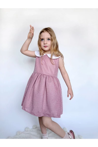 Shiny Simli Bebe Yakalı Çocuk Elbisesi - 5