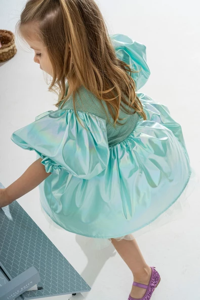 Mermaid Parlak Kız Çocuk Parti Elbisesi - 6