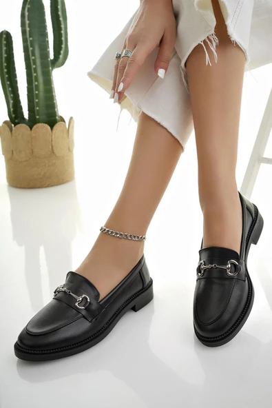 Muggo SUSSİE Garantili Metal Tokalı Kadın Loafer Günlük Ayakkabı - 5