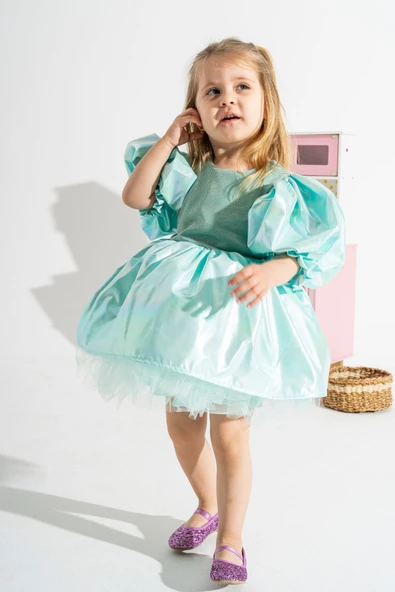 Mermaid Parlak Kız Çocuk Parti Elbisesi - 4