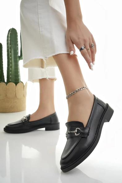 Muggo SUSSİE Garantili Metal Tokalı Kadın Loafer Günlük Ayakkabı - 6