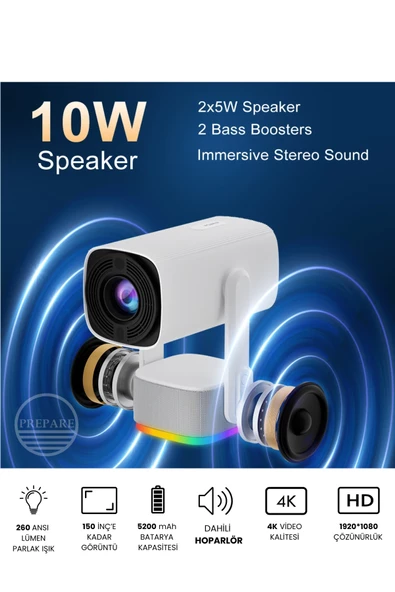 Taşınabilir Projeksiyon Dahili Powerbank 1080P/2K/4K Destekli Ev Sinema Ofis Toplantı Fuar Sunum - 4