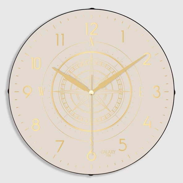Galaxy Exclucive Compass Serisi Bombeli Cam Yaldızlı Ev ve Ofis Duvar Saati 35 CM Krem ürün görseli