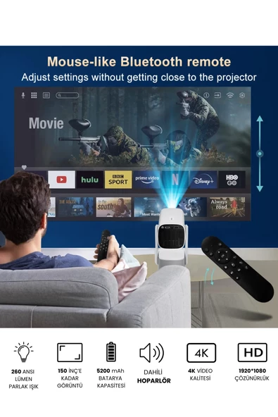 Taşınabilir Projeksiyon Dahili Powerbank 1080P/2K/4K Destekli Ev Sinema Ofis Toplantı Fuar Sunum - 7