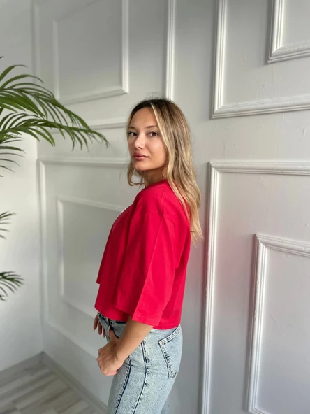 Kadın Basic Crop Tshirt - Resim 2