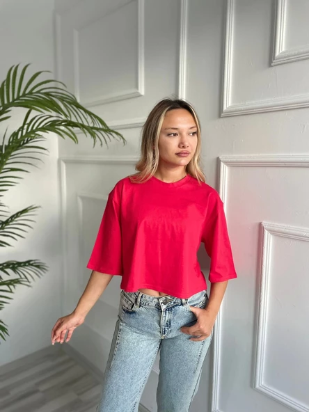 Kadın Basic Crop Tshirt - Resim 3