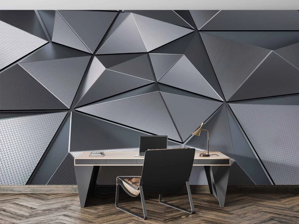 3 Boyutlu Metalik Siyah Duvar Kağıdı Baskı - Resim 4