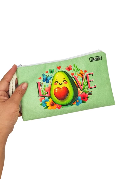 Love Avokado Çiçekli Desenli Kalem Kutusu Yıkanabilir Bez Kalemlik - 2