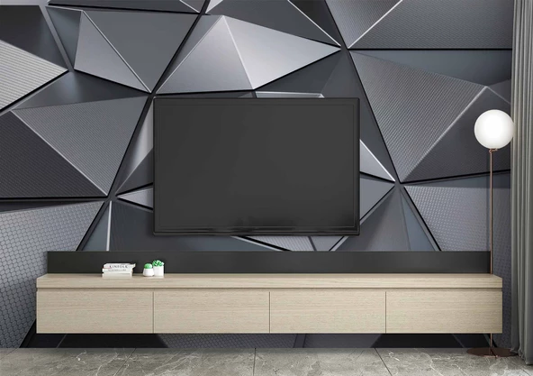 3 Boyutlu Metalik Siyah Duvar Kağıdı Baskı - Resim 3