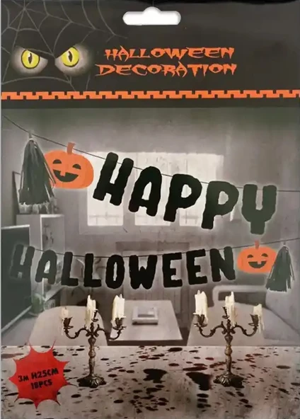 Cadılar Bayramı Banner Happy Halloween Kabaklı 25*300cm - 2