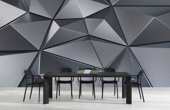 3 Boyutlu Metalik Siyah Duvar Kağıdı Baskı - Resim 5