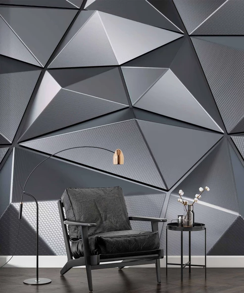 3 Boyutlu Metalik Siyah Duvar Kağıdı Baskı - Resim 6