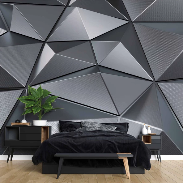 3 Boyutlu Metalik Siyah Duvar Kağıdı Baskı - Resim 2