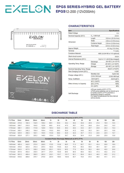 Exelon 12 Volt 200 Amper Jel Akü Derin Döngü Deep Cycle - 2