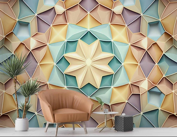 Renkli Geometrik Desenli Renkli Duvar Kağıdı Baskı - 6