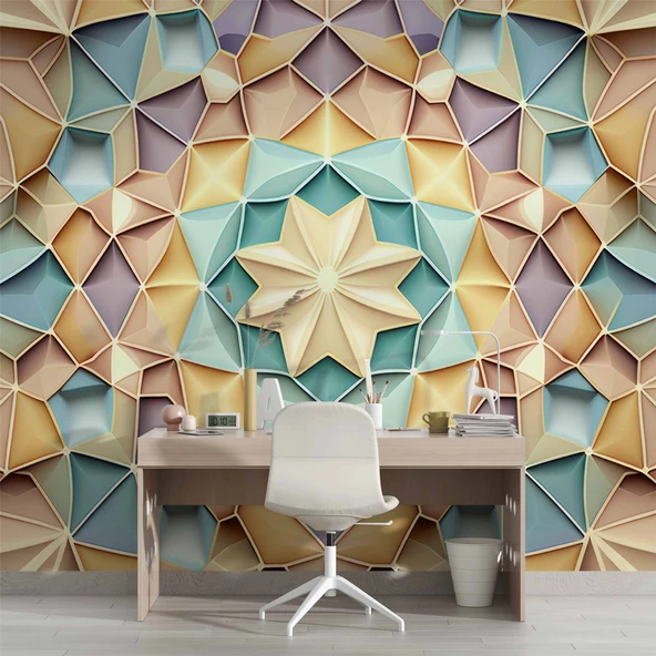 Renkli Geometrik Desenli Renkli Duvar Kağıdı Baskı - 4