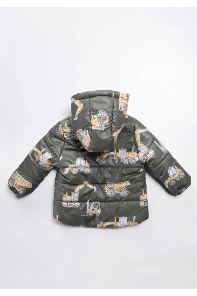 Yeni Trend Kepçe & Kamyonet Desenli Polar Astarlı Kapüşonlu Kışlık İçi Peluş Erkek Bebek Mont Şişme - 5