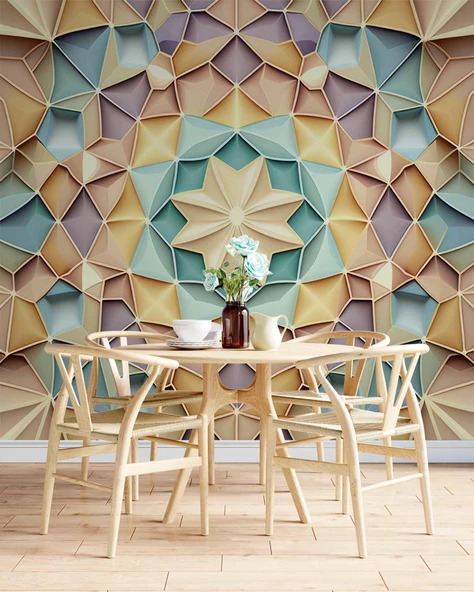 Renkli Geometrik Desenli Renkli Duvar Kağıdı Baskı - 5