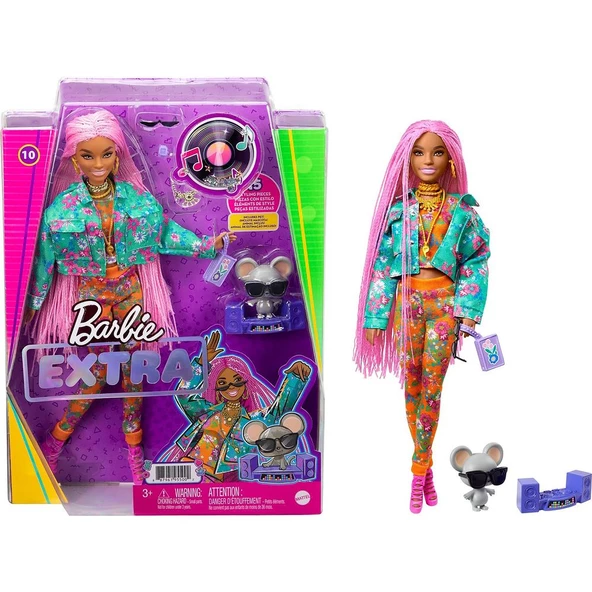 Barbie Extra Pembe Örgü Saçlı Bebek GXF09 - 5