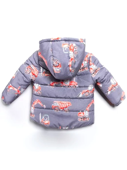 Yeni Trend Kepçe & Kamyonet Desenli Polar Astarlı Kapüşonlu Kışlık İçi Peluş Erkek Bebek Mont Şişme - 8