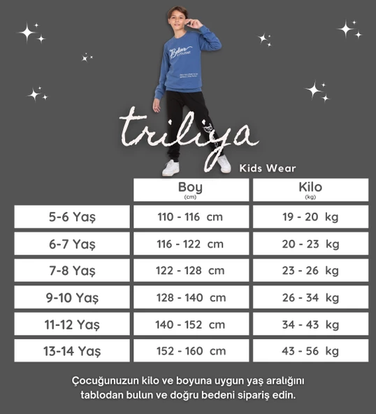 TRİLİYA-Garson Boy Eşofman Takımı  5-14 Yaş, Lüks Günlük ve Okul, Cepli, Likralı Kumaş - 12