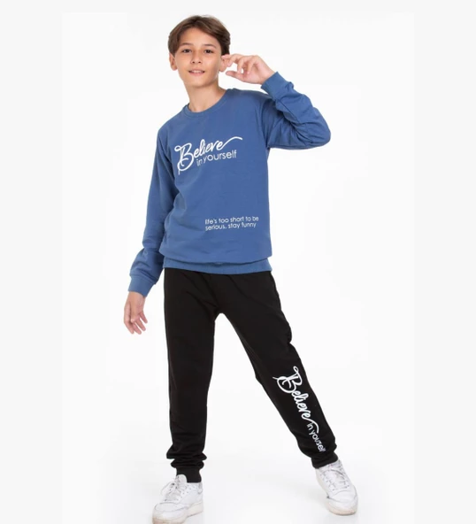 TRİLİYA-Garson Boy Eşofman Takımı  5-14 Yaş, Lüks Günlük ve Okul, Cepli, Likralı Kumaş - 9