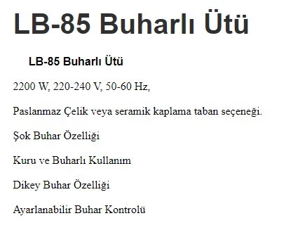 Lider LB-85 2300 W Seramik Tabanlı Buharlı Ütü - Resim 3