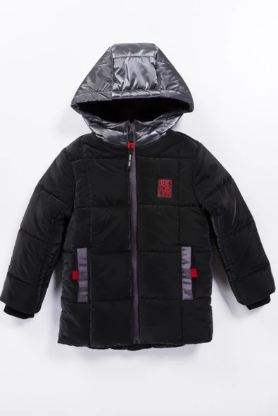 Soft Kumaş Su İtici Kumaş Kapitone İçi Polar Cepli Kapüşonlu Kışlık İçi Peluş Erkek Bebek Mont Şişme - 2