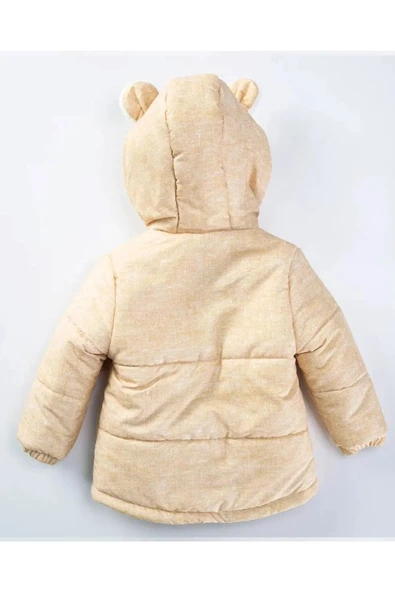 Yeni Hayvan Desenli Kulaklı Soft Kumaş Fermuarlı Kapüşonlu Kışlık İçi Peluş Erkek Bebek Mont Şişme - 5