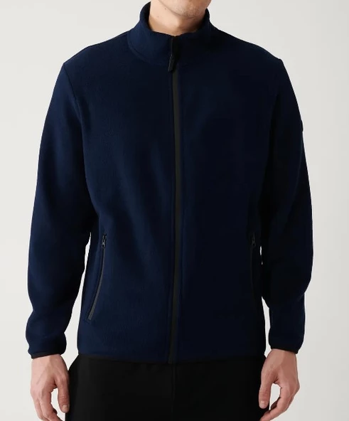 AVVA Erkek Lacivert Polar Sweatshirt Dik Yaka Soğuğa Dayanıklı Fermuarlı Regular Fit E001069