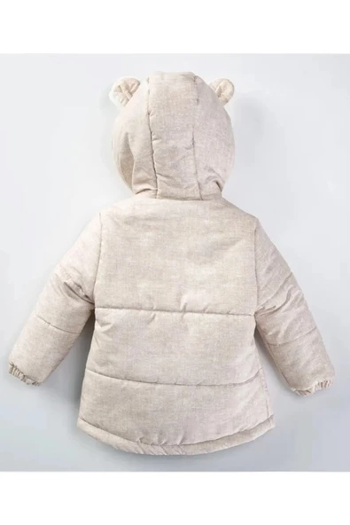 Yeni Hayvan Desenli Kulaklı Soft Kumaş Fermuarlı Kapüşonlu Kışlık İçi Peluş Erkek Bebek Mont Şişme - 7