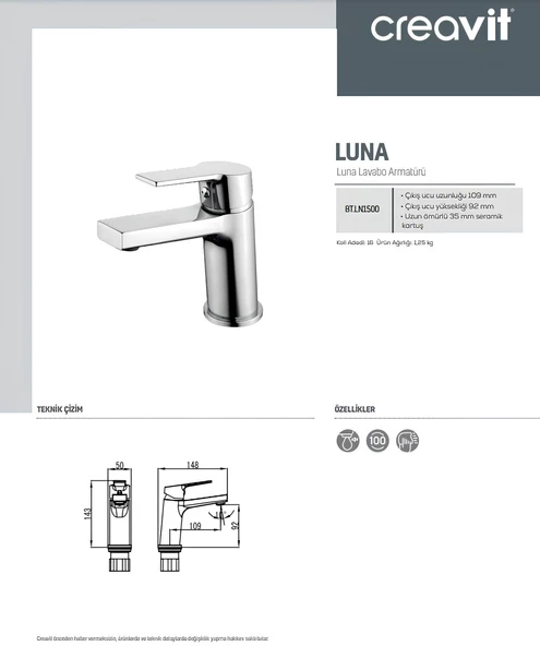 Creavit Luna Batarya Seti 3'Lü Banyo-lavabo-Evye - 4